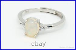 Vintage Opal Cubic Zirconia Sterling Silver Ring Size 7.5 Adjustable