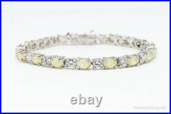 Vintage Oval Opal Doublet & Cubic Zirconia Sterling Silver Gemstone Bracelet
