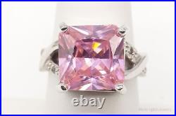 Vintage Pink & White Cubic Zirconia Sterling Silver Ring Size 7