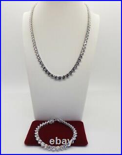 Vintage Rivière Eternity Cubic Zirconia Sterling Silver Necklace Bracelet Set