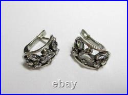 Vintage Russian Earrings Sterling Silver 925 Cubic Zirconia, Women's Jewelry