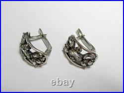 Vintage Russian Earrings Sterling Silver 925 Cubic Zirconia, Women's Jewelry