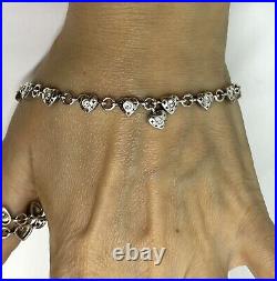 Vintage Signed Sterling Silver Cubic Zirconia Heart Links Necklace 1625g