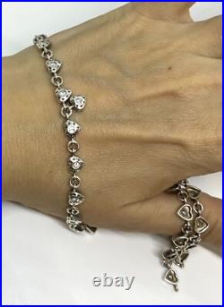Vintage Signed Sterling Silver Cubic Zirconia Heart Links Necklace 1625g