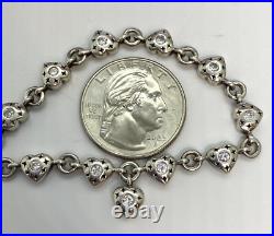 Vintage Signed Sterling Silver Cubic Zirconia Heart Links Necklace 1625g