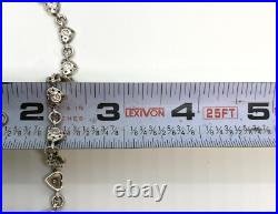 Vintage Signed Sterling Silver Cubic Zirconia Heart Links Necklace 1625g
