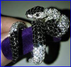 Vintage Silver Snake Ring Pave Black Onyx Cubic Zirconia Fine Jewelry HUGE 925