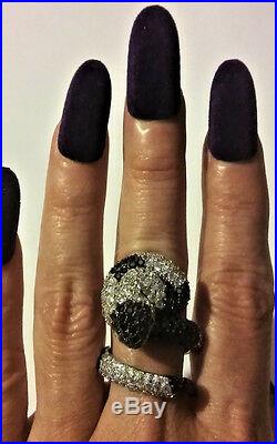 Vintage Silver Snake Ring Pave Black Onyx Cubic Zirconia Fine Jewelry HUGE 925