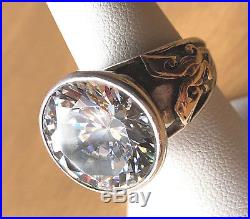 Vintage Sterling Silver 14k Yellow Gold Huge Round Cz Cubic Zirconia Ring Israel