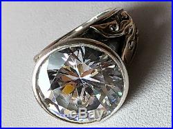 Vintage Sterling Silver 14k Yellow Gold Huge Round Cz Cubic Zirconia Ring Israel
