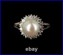 Vintage Sterling Silver Bella Luce Cultured Pearl Cubic Zirconia CZ Ring sz 8