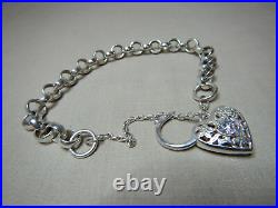 Vintage Sterling Silver Bracelet With Cubic Zirconia Set Heart Lock 2446