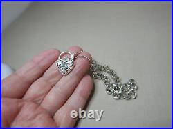 Vintage Sterling Silver Bracelet With Cubic Zirconia Set Heart Lock 2446