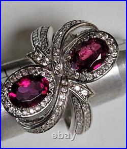 Vintage Sterling Silver Cubic Zirconia Halo Double Rhodolite Garnet Ring Sz7