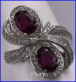 Vintage Sterling Silver Cubic Zirconia Halo Double Rhodolite Garnet Ring Sz7