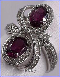 Vintage Sterling Silver Cubic Zirconia Halo Double Rhodolite Garnet Ring Sz7