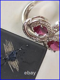 Vintage Sterling Silver Cubic Zirconia Halo Double Rhodolite Garnet Ring Sz7