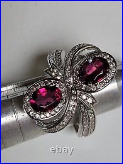 Vintage Sterling Silver Cubic Zirconia Halo Double Rhodolite Garnet Ring Sz7