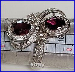 Vintage Sterling Silver Cubic Zirconia Halo Double Rhodolite Garnet Ring Sz7