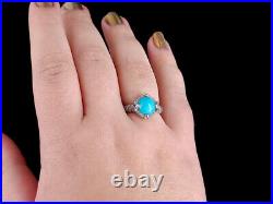 Vintage Sterling Silver Judith Ripka Turquoise and Cubic Zirconia Ring Band sz 9