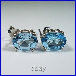 Vintage Sterling Silver Natural Oval Blue Topaz And Cubic Zirconia Earrings Ring