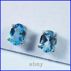 Vintage Sterling Silver Natural Oval Blue Topaz And Cubic Zirconia Earrings Ring