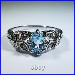 Vintage Sterling Silver Natural Oval Blue Topaz And Cubic Zirconia Earrings Ring