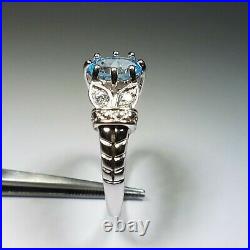 Vintage Sterling Silver Natural Oval Blue Topaz And Cubic Zirconia Earrings Ring
