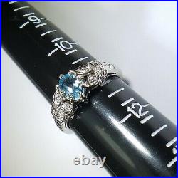 Vintage Sterling Silver Natural Oval Blue Topaz And Cubic Zirconia Earrings Ring