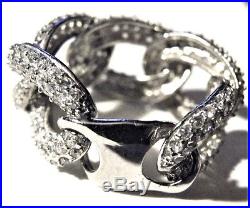 Vintage Sterling Silver Ring Chain Link Pave Fiery Cubic Zirconia Gift Gorgeous