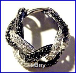 Vintage Sterling Silver Ring Onyx Black Chain Link Pave Cubic Zirconia Gift Wow