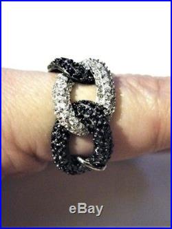 Vintage Sterling Silver Ring Onyx Black Chain Link Pave Cubic Zirconia Gift Wow