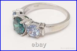 Vintage Teal & Pale Blue Cubic Zirconia Sterling Silver Ring Size 10