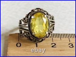 Vintage Unique Sterling Silver 875 Ring Cubic Zirconia, Women's Jewelry 9.5