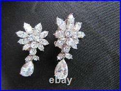 Vtg. FANTASIA by DESERIO Sterling Cubic Zirconia Cluster Earrings withDrops & Box