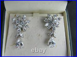 Vtg. FANTASIA by DESERIO Sterling Cubic Zirconia Cluster Earrings withDrops & Box