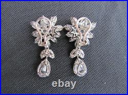 Vtg. FANTASIA by DESERIO Sterling Cubic Zirconia Cluster Earrings withDrops & Box