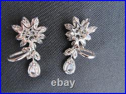 Vtg. FANTASIA by DESERIO Sterling Cubic Zirconia Cluster Earrings withDrops & Box