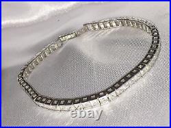 Vtg Sterling Silver 925 Cubic Zirconia Tennis Bracelet Square Princess Cut Sign