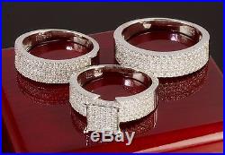 Wedding Engagement Trio Ring & Band Set in Sterling Silver 925 & Cubic Zirconia