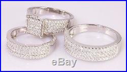 Wedding Engagement Trio Ring & Band Set in Sterling Silver 925 & Cubic Zirconia