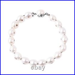 Wedding Gifts 925 Silver Bracelet Pearl Zircon Beads Rhodium Over Size 7.25