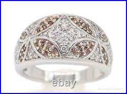 White & Brown Cubic Zirconia Platinum Clad Sterling Silver Ring Size 7