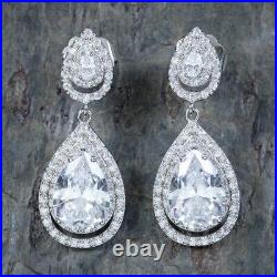 White Cubic Zirconia Drop Earrings Italian Sterling Silver Stunning