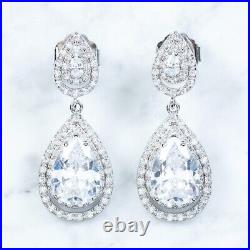 White Cubic Zirconia Drop Earrings Italian Sterling Silver Stunning