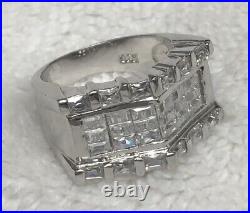 Wide Princess Band Ring Sterling Silver Cubic Zirconia