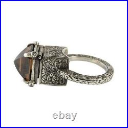 William Griffiths Sterling Silver Cognac Cubic Zirconia Locking Poison Ring