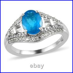 Women 925 Sterling Silver Neon Apatite Cubic Zirconia CZ Ring Size 5 Ct 1.7