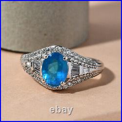 Women 925 Sterling Silver Neon Apatite Cubic Zirconia CZ Ring Size 5 Ct 1.7