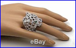 Women Ladies Panther Solid 925 Sterling Silver CZ Cubic Cocktail Ring BIG Unique